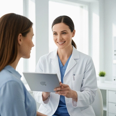Healthcare professional explaining value-based care to a patient on a tablet