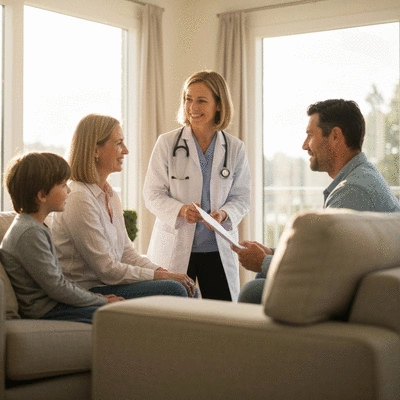 Australian family discussing health insurance benefits with a healthcare professional