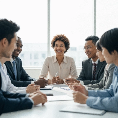 Diverse group of professionals collaborating around a table, representing healthcare providers, insurers, and government bodies