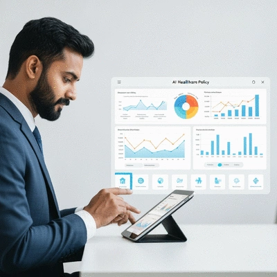 AI in healthcare policy management, showing data analysis and decision making